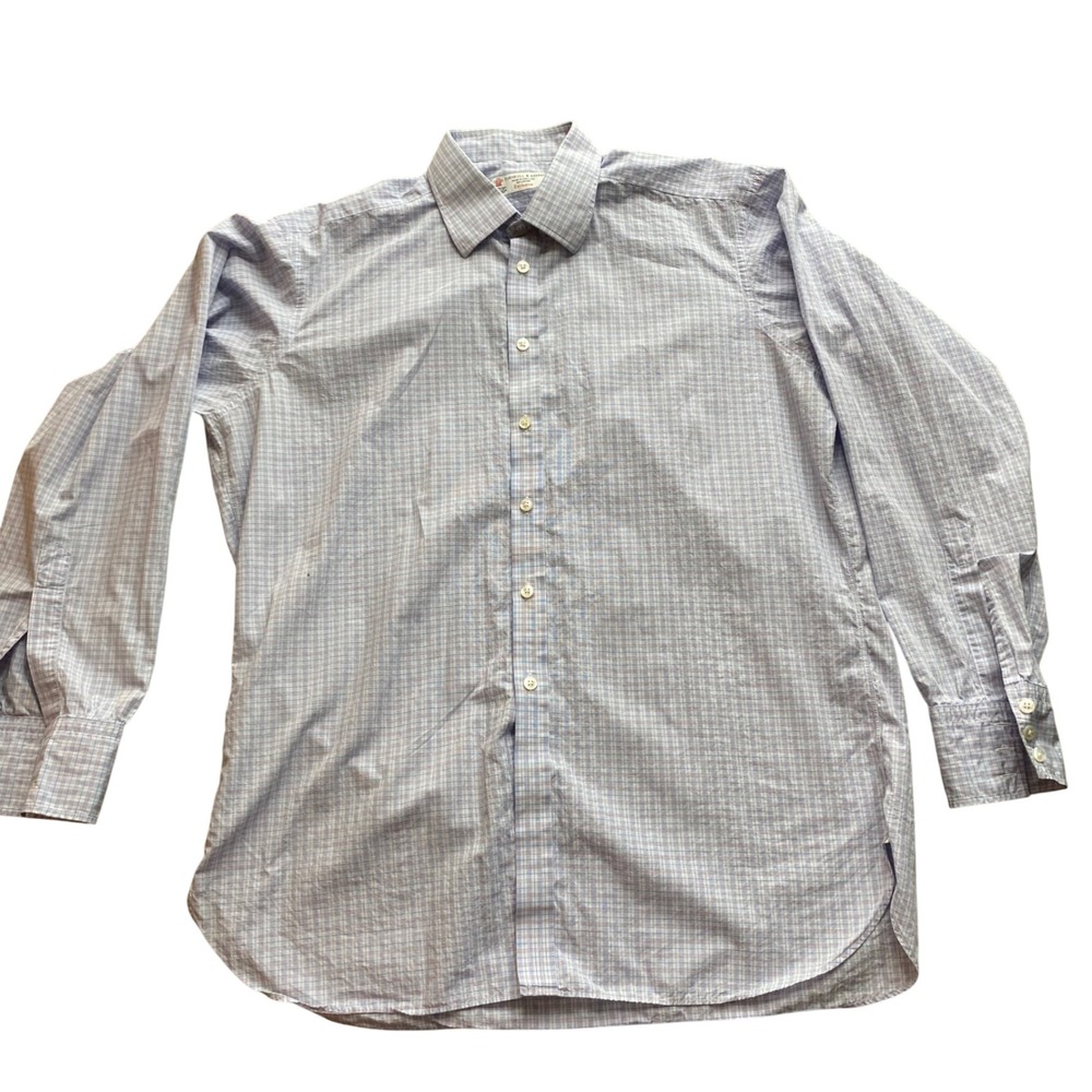 Turnbull & Asser Men 17 43cm Dress Shirt Blue Purple Micro Check Made in England
